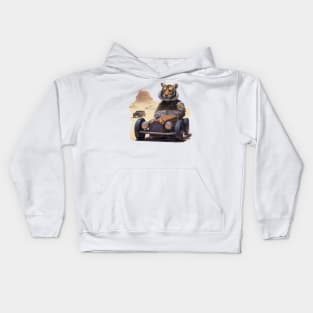 a Tiger racing a car across the desert Kids Hoodie